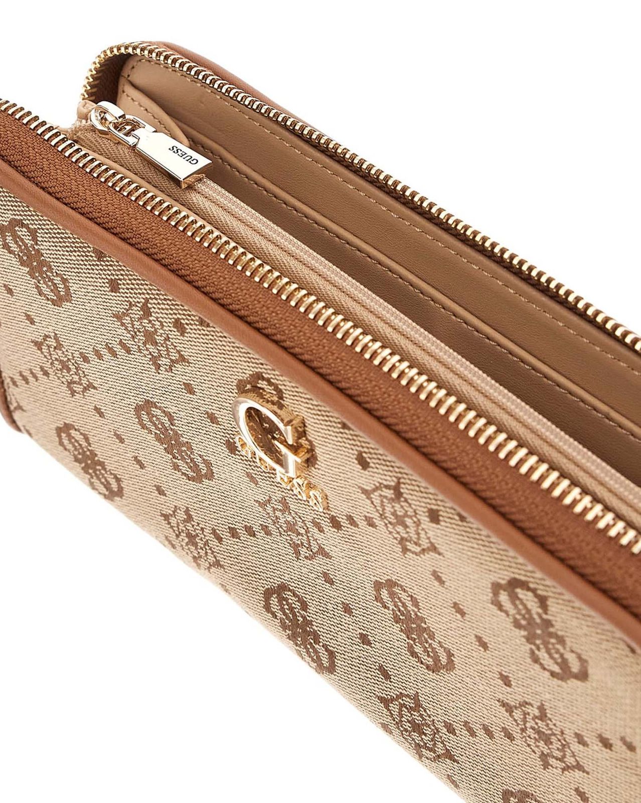 GUESS Neda SLG Large Zip Around Wallet L Latte Logo GUESS Neda SLG Large Zip Around Wallet L Latte Logo