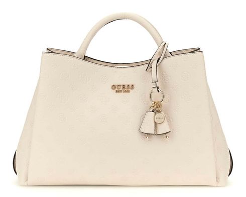 GUESS Phoebe Large Girlfriend Satchel Cream White Logo