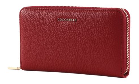 COCCINELLE Metallic Soft Wallet Grained Leather Ruby