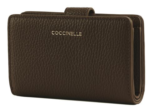 COCCINELLE Metallic Soft Mini Wallet Grained Leather Brunette COCCINELLE Metallic Soft Mini Wallet Grained Leather Brunette