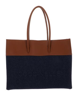 COCCINELLE Myrtha Denim Handbag Blue Denim / Cognac