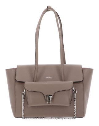 COCCINELLE Double Beat Grained Leather Handbag Warm Taupe