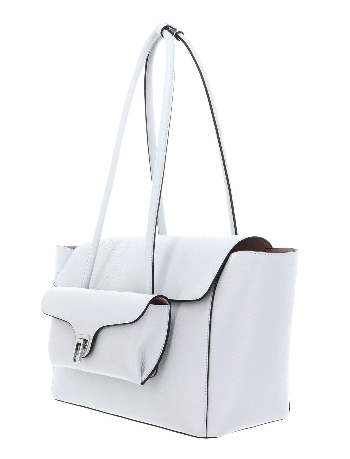 COCCINELLE Double Beat Grained Leather Handbag Snow COCCINELLE Double Beat Grained Leather Handbag Snow