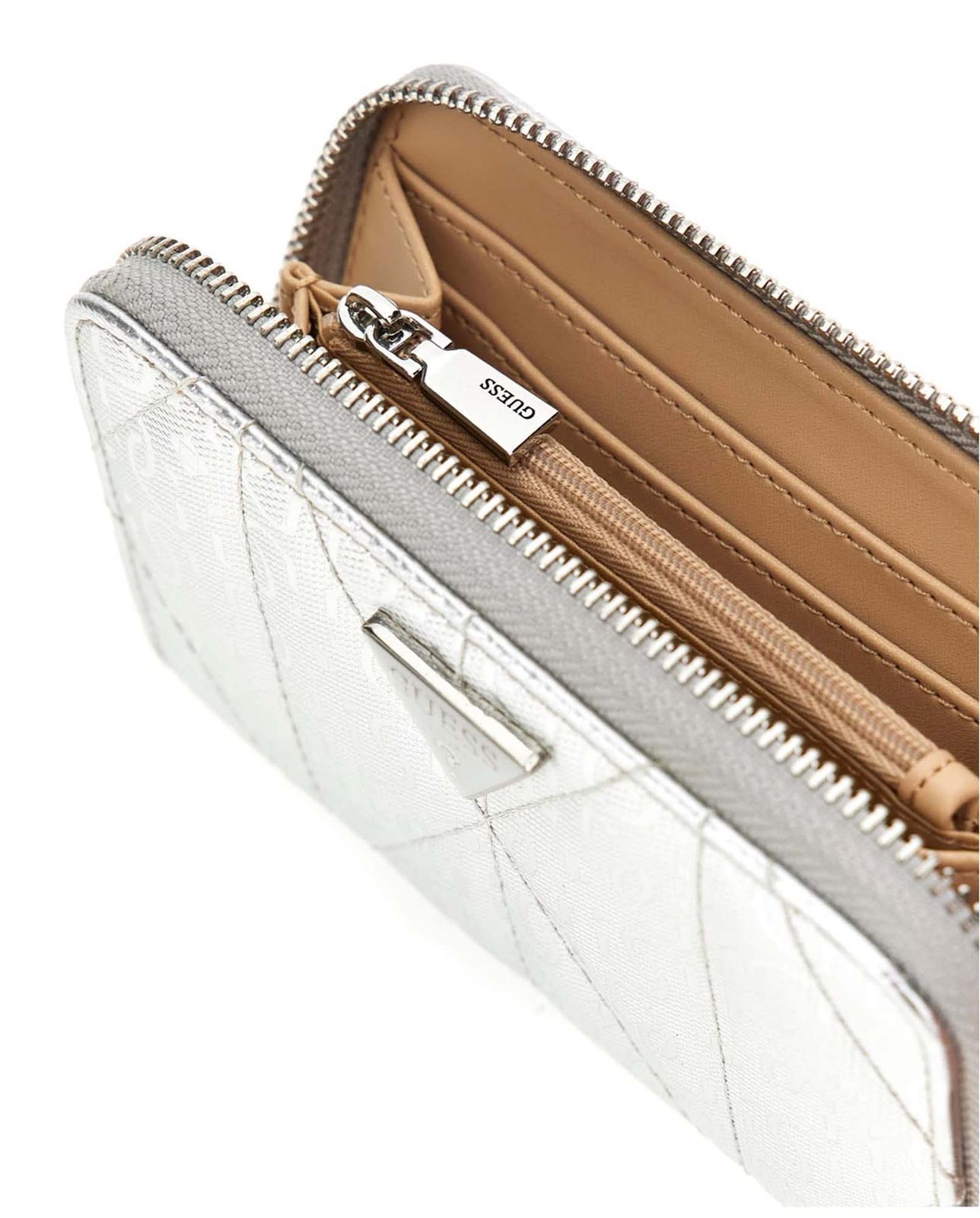 GUESS Aldina SLG Medium Zip Around Wallet Silver GUESS Aldina SLG Medium Zip Around Wallet Silver