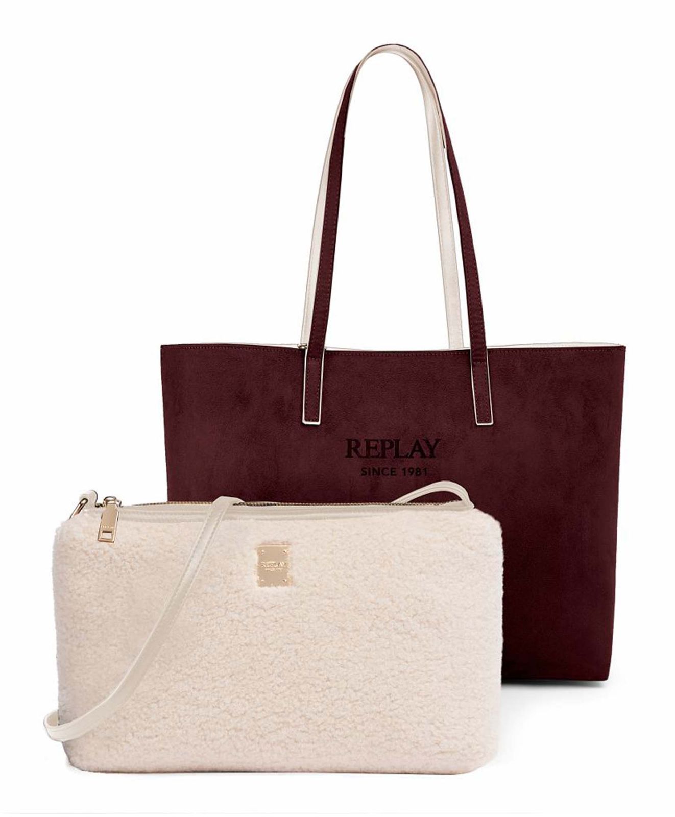 REPLAY Shoulder Bag Cream White + Huckleberry REPLAY Shoulder Bag Cream White + Huckleberry