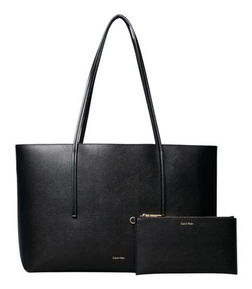 Calvin Klein Embossed Logo Foil Logo Tote Black / Toasted Coconut