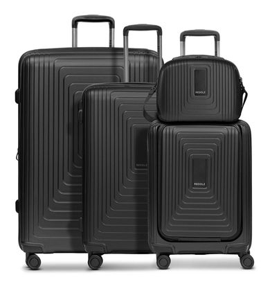 REDOLZ Essentials 14 Trolley Set 4-teilig ( S Exp. Front Pocket + Beauty Case ) Black Metallic