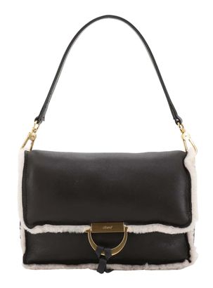 abro Leather Shearling Reversible Shoulder Bag Temi Dark Brown / White