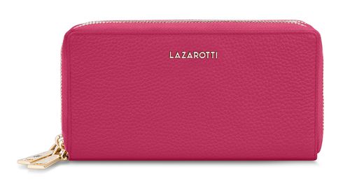 Lazarotti Bologna Leather Double Zip Around Wallet Hot Pink