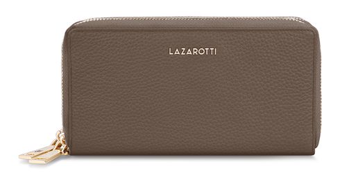 Lazarotti Bologna Leather Double Zip Around Wallet Taupe