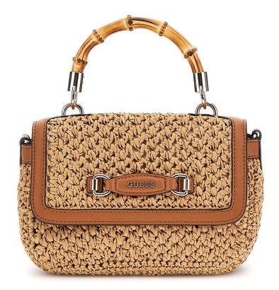GUESS Siria Top Handle Flap Bag Natural / Caramel