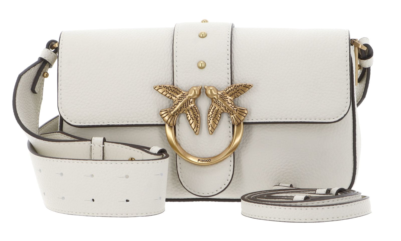 PINKO Love One Mini Slouchy FL S Bianco Seta - Antique Gold