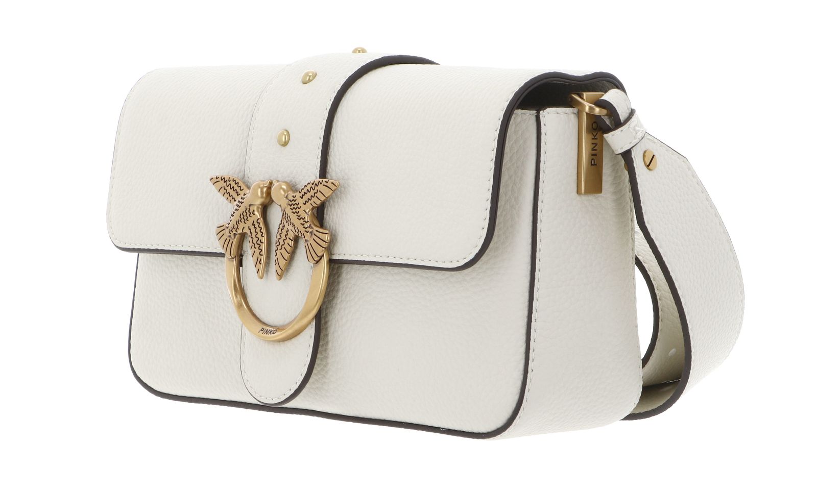 PINKO Love One Mini Slouchy FL S Bianco Seta - Antique Gold PINKO Love One Mini Slouchy FL S Bianco Seta - Antique Gold