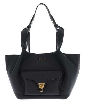 COCCINELLE Beat Shopping Double Grainy Leather Handbag S Noir / Cognac