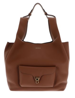 COCCINELLE Beat Shopping Double Grainy Leather Handbag M Cognac / Noir