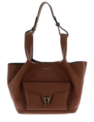 COCCINELLE Beat Shopping Double Grainy Leather Handbag S Cognac / Noir