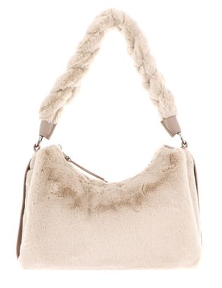 COCCINELLE Boheme Synthetic Fur Shoulder Bag Natural / Rosette