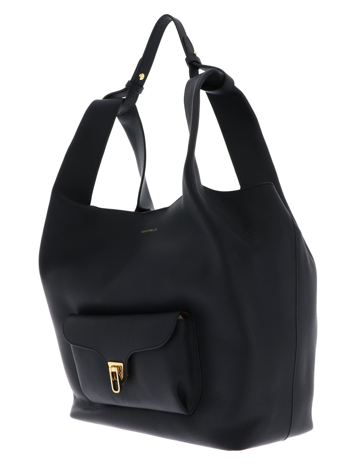 COCCINELLE Beat Shopping Double Grainy Leather Handbag M Noir / Cognac COCCINELLE Beat Shopping Double Grainy Leather Handbag M Noir / Cognac