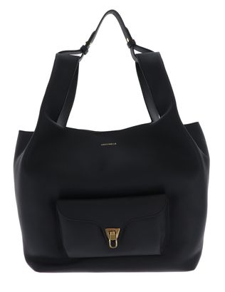 COCCINELLE Beat Shopping Double Grainy Leather Handbag M Noir / Cognac COCCINELLE Beat Shopping Double Grainy Leather Handbag M Noir / Cognac