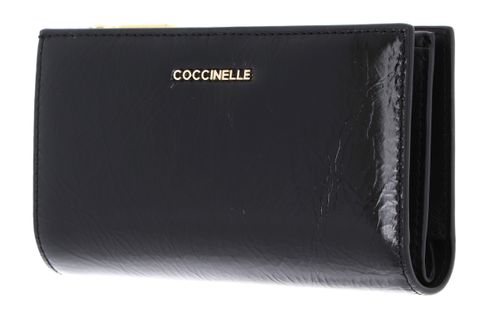 COCCINELLE Metallic Shiny Wrinkled Wallet Noir