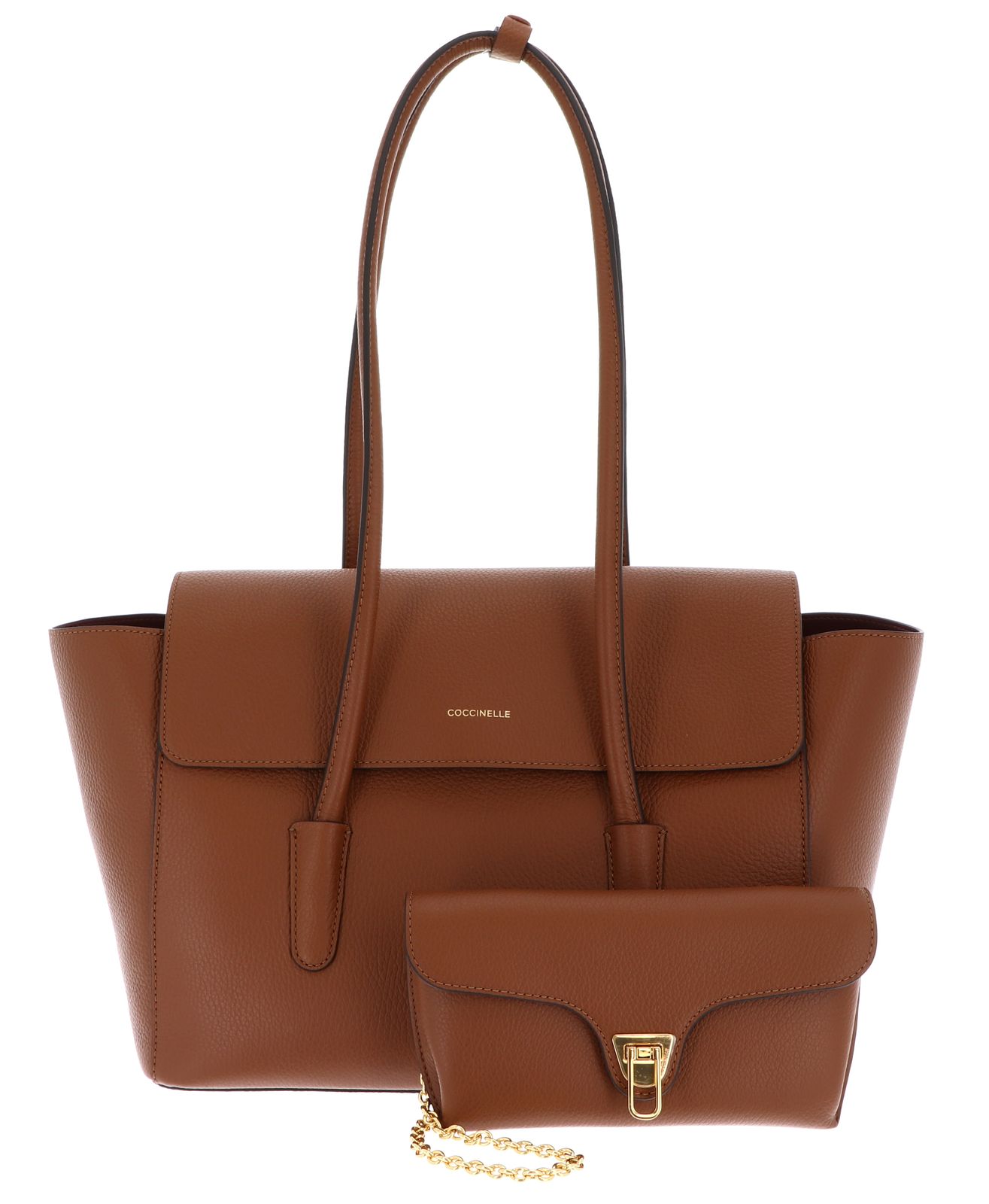 COCCINELLE Double Beat Grained Leather Handbag Cognac COCCINELLE Double Beat Grained Leather Handbag Cognac