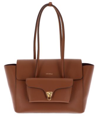 COCCINELLE Double Beat Grained Leather Handbag Cognac
