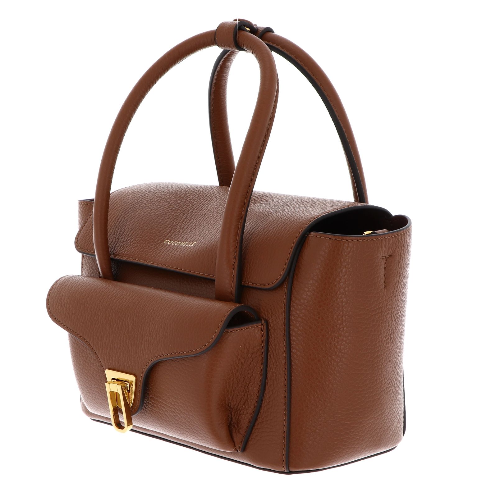 COCCINELLE Double Beat Grained Leather Handbag Cognac COCCINELLE Double Beat Grained Leather Handbag Cognac