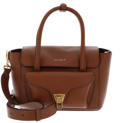 COCCINELLE Double Beat Grained Leather Handbag Cognac