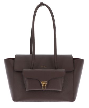 COCCINELLE Double Beat Grained Leather Handbag Brunette