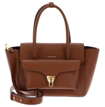 COCCINELLE Double Beat Grained Leather Handbag Cognac