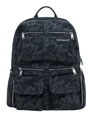 Desigual Chester Whiskey Embroidery Denim Big Backpack Black