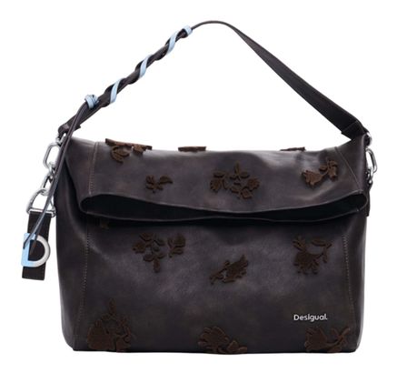 Desigual Loverty 3.0 Stencil Flower Shoulder Bag Chocolate