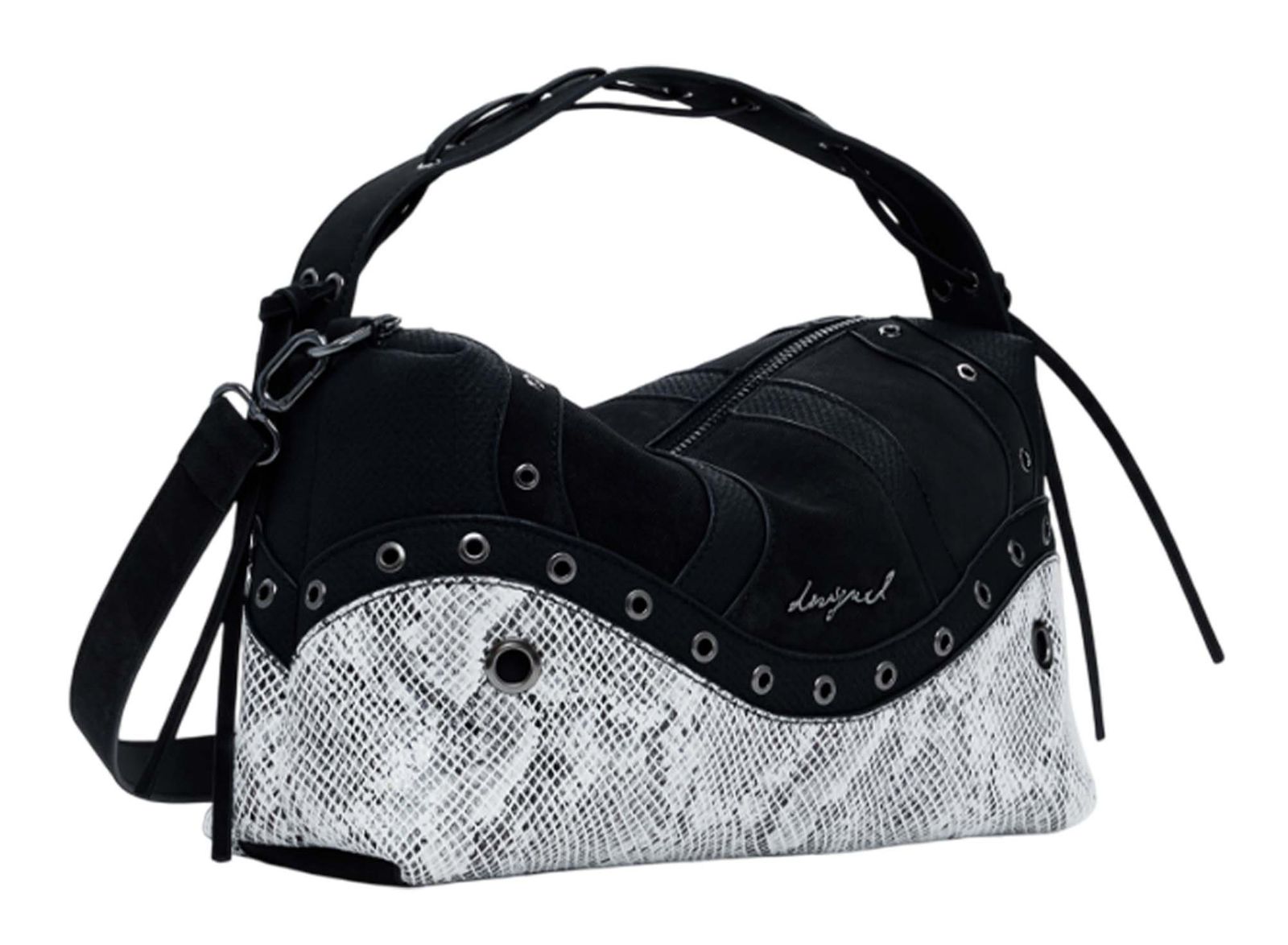 Desigual Bergamo Snake Patch Shoulder Bag Black Desigual Bergamo Snake Patch Shoulder Bag Black