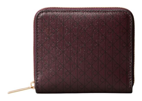 Calvin Klein Coated Emblem Square Zip Around Wallet Fudge AOP