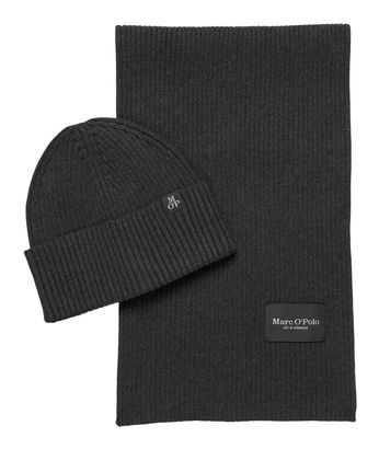 Marc O'Polo Knitted Hat And Scarf Set Dark Grey Melange