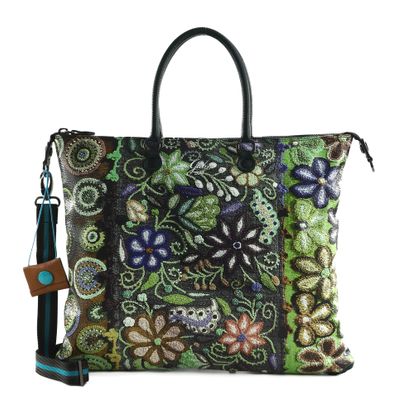 Gabs G3 Plus Tote Bag L Ricamo Fiore Verde Gabs G3 Plus Tote Bag L Ricamo Fiore Verde