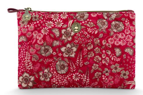Pip Studio Charly Cosmetic Flat Pouch Quilted Daisy Dreams M Red