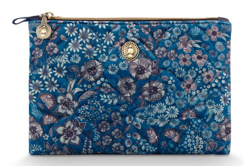 Pip Studio Charly Cosmetic Flat Pouch Quilted Daisy Dreams M Blue