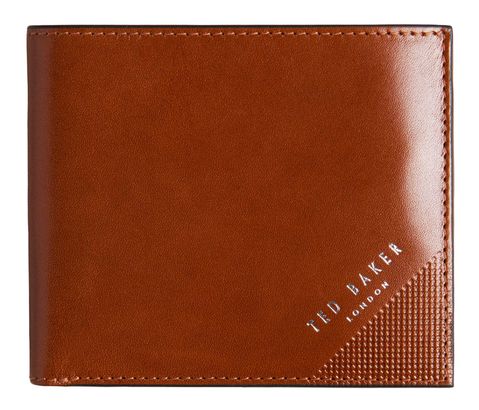 Ted Baker Embossed Corner Leather Bifold Coin Wallet Tan