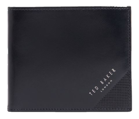 Ted Baker Embossed Corner Leather Bifold Coin Wallet Navy