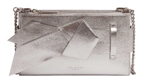 Ted Baker Jimmah Soft PU Bow Clutch Bag Silver - Col