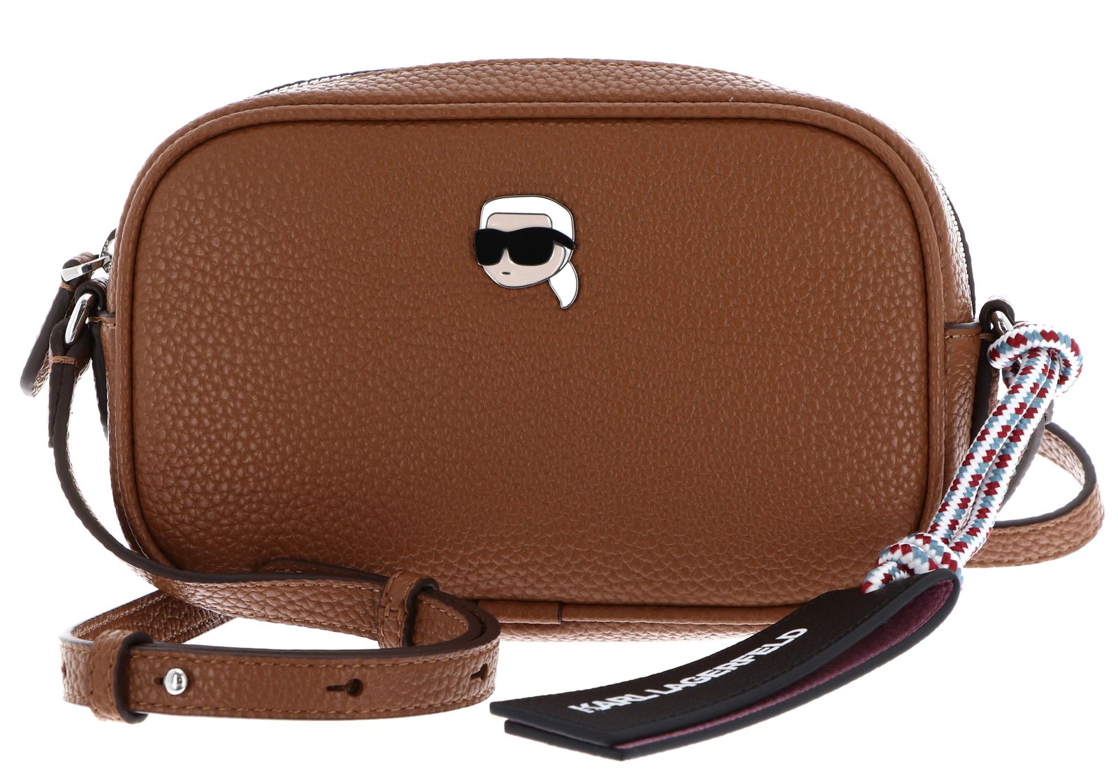 KARL LAGERFELD Ikon Pebble Slim Camera Bag Dark Tan