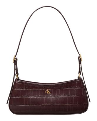Calvin Klein Croc Embossed Monogram Small Shoulder Bag Fudge