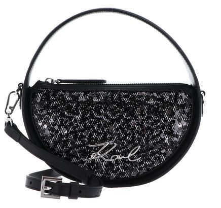 KARL LAGERFELD K / Signature Round Crossbody Bag Herringbone Sequins