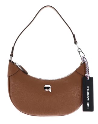 KARL LAGERFELD Ikon Pebble Half-Moon Shoulder Bag Dark Tan
