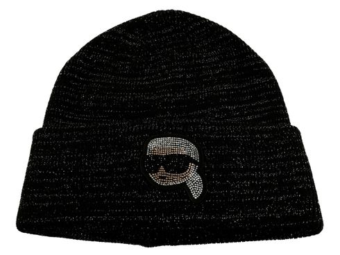 KARL LAGERFELD Ikon Rhinestone Lurex Beanie Black