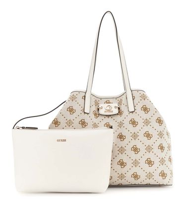 GUESS Neda Large 2 in 1 Tote Bag Creme White Logo