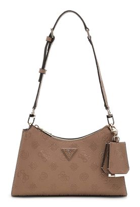 GUESS Cresidia II Top Zip Shoulder Bag Dark Taupe Logo