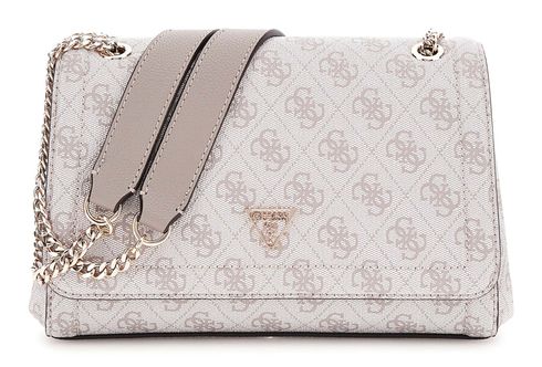 GUESS Noelle II Convertible Xbody Flap Bag Dark Taupe Logo