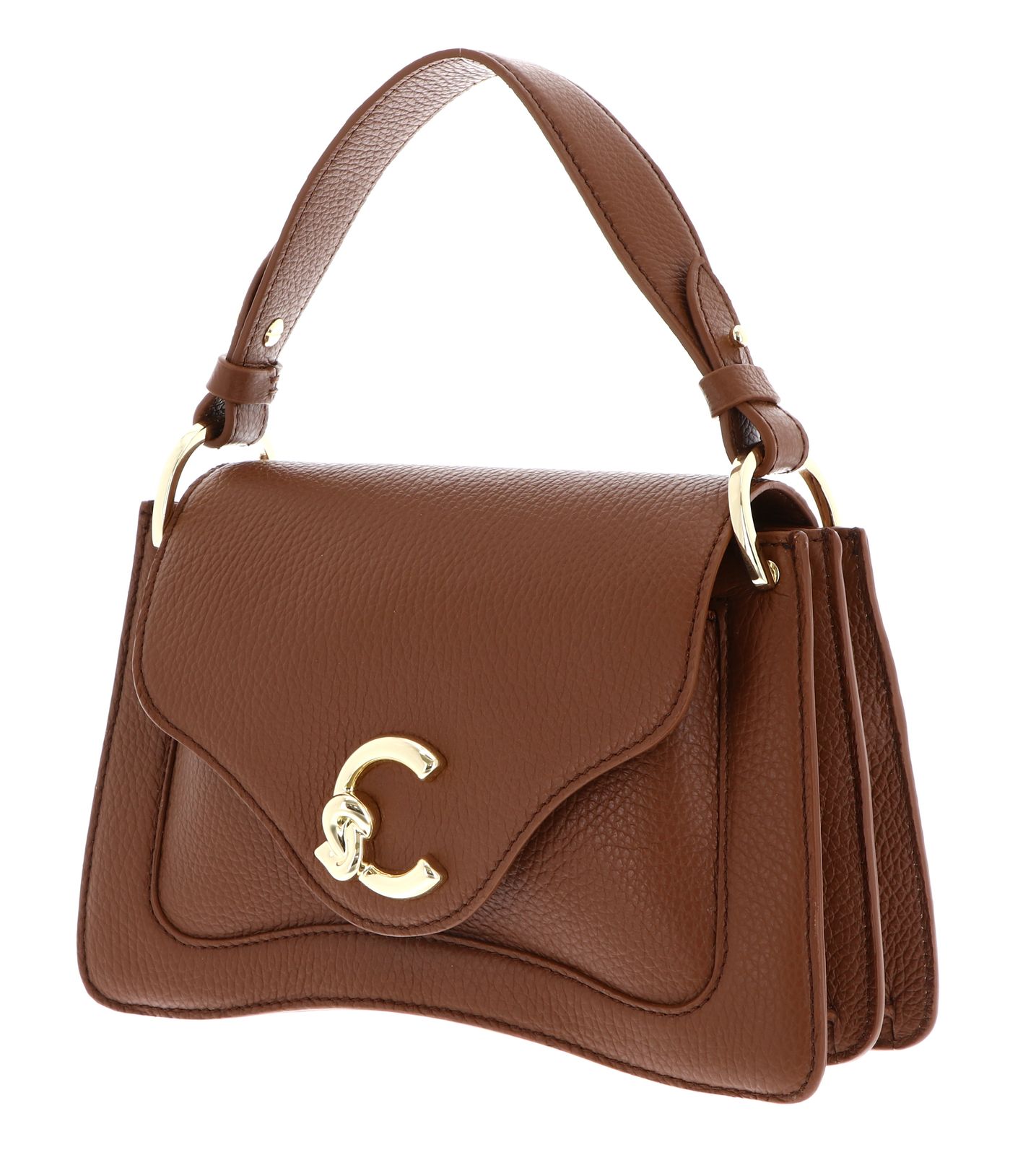 COCCINELLE C-Me Grained Leather Handbag Cognac COCCINELLE C-Me Grained Leather Handbag Cognac